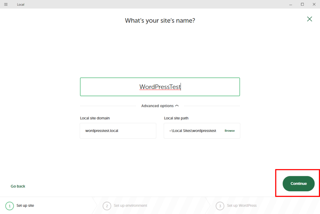 サイト名の入力