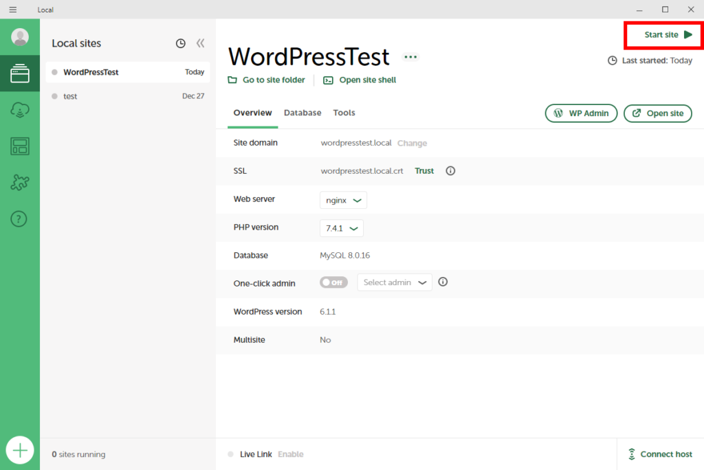 Local　サイトをスタート