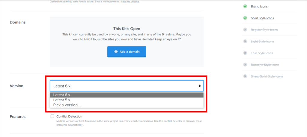 Font Awesome  kitsのバージョンを選択