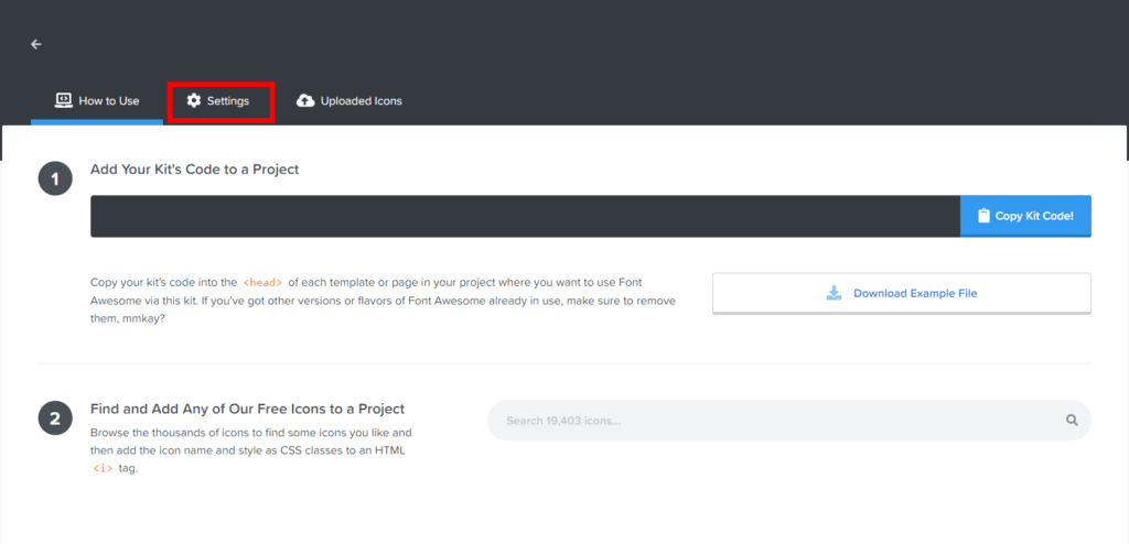 Font Awesome  kits選択後の画面
