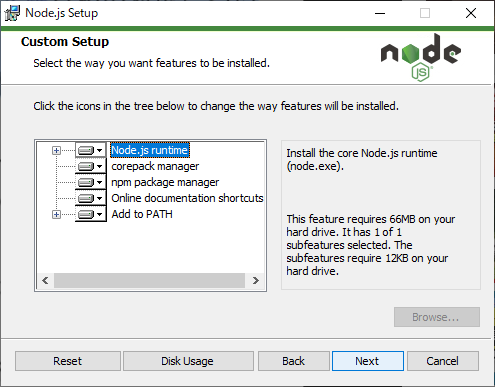 node.jsのインストールカスタマイズ